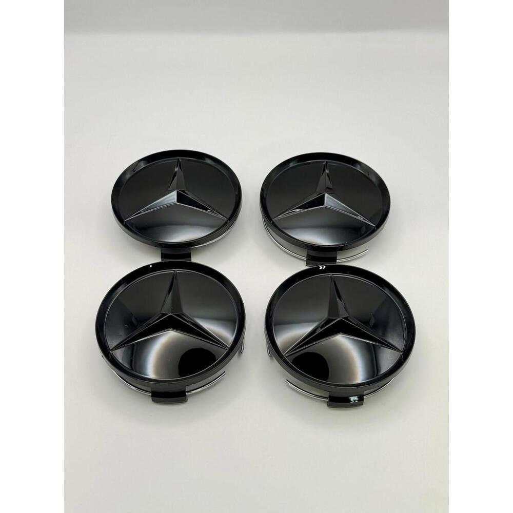 Set of 4 Mercedes Benz Center Hub Caps All Gloss Black 75mm Fits Most Models